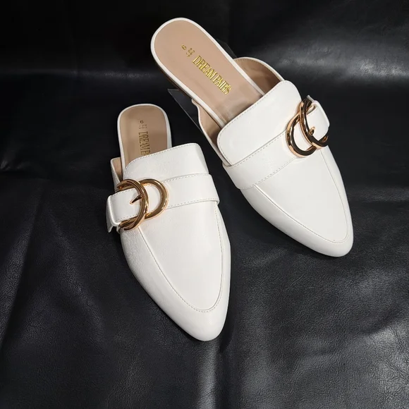 Dream Pairs Women's White Pointed Toe Flat Slip On Mules Size 9 - Picture 5 of 16